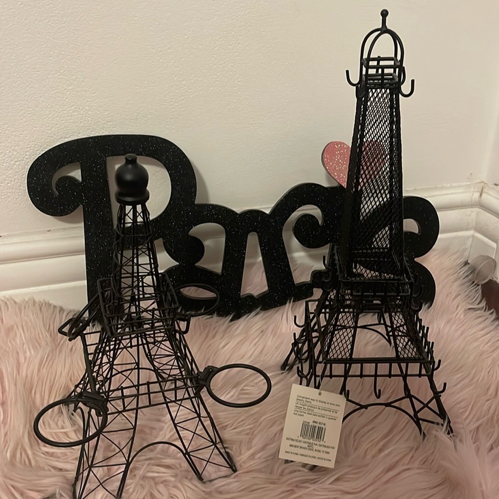 Paris ! Wood  Wall decor paris sign + metal candle holder + jewelry Eiffel Tower